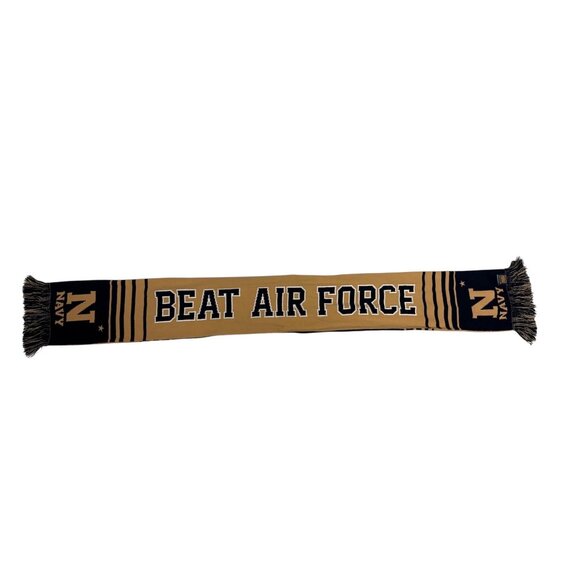 Reversible Knit Scarf With "Beat Air Force" & "Go Navy" Text Miltary Rivalry - Picture 2 of 8
